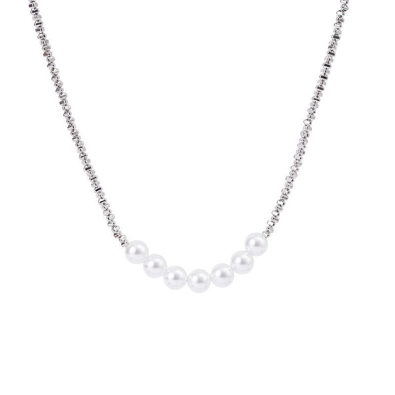 Damen Halskette mit glänzenden Perlen und filigraner Gliederketten Shop Nory