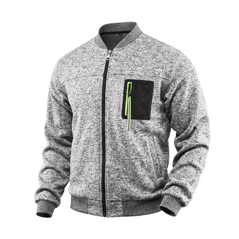 Herren melierte Bomberjacke mit Reißverschluss-Brusttasche und Rippbündchen Shop Nory