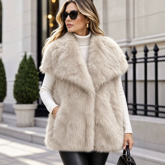 Damen Ärmellose Luxus‑Faux‑Fur‑Weste mit extraweichem Langflor und übergroßem Schalkragen Shop Nory