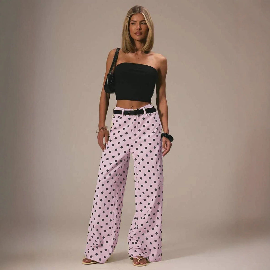 Damen Weite Stoffhose mit Polka-Dot Muster