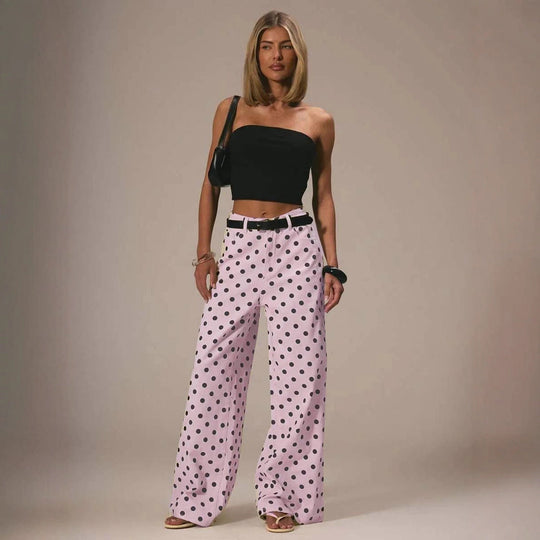 Damen Weite Stoffhose mit Polka-Dot Muster