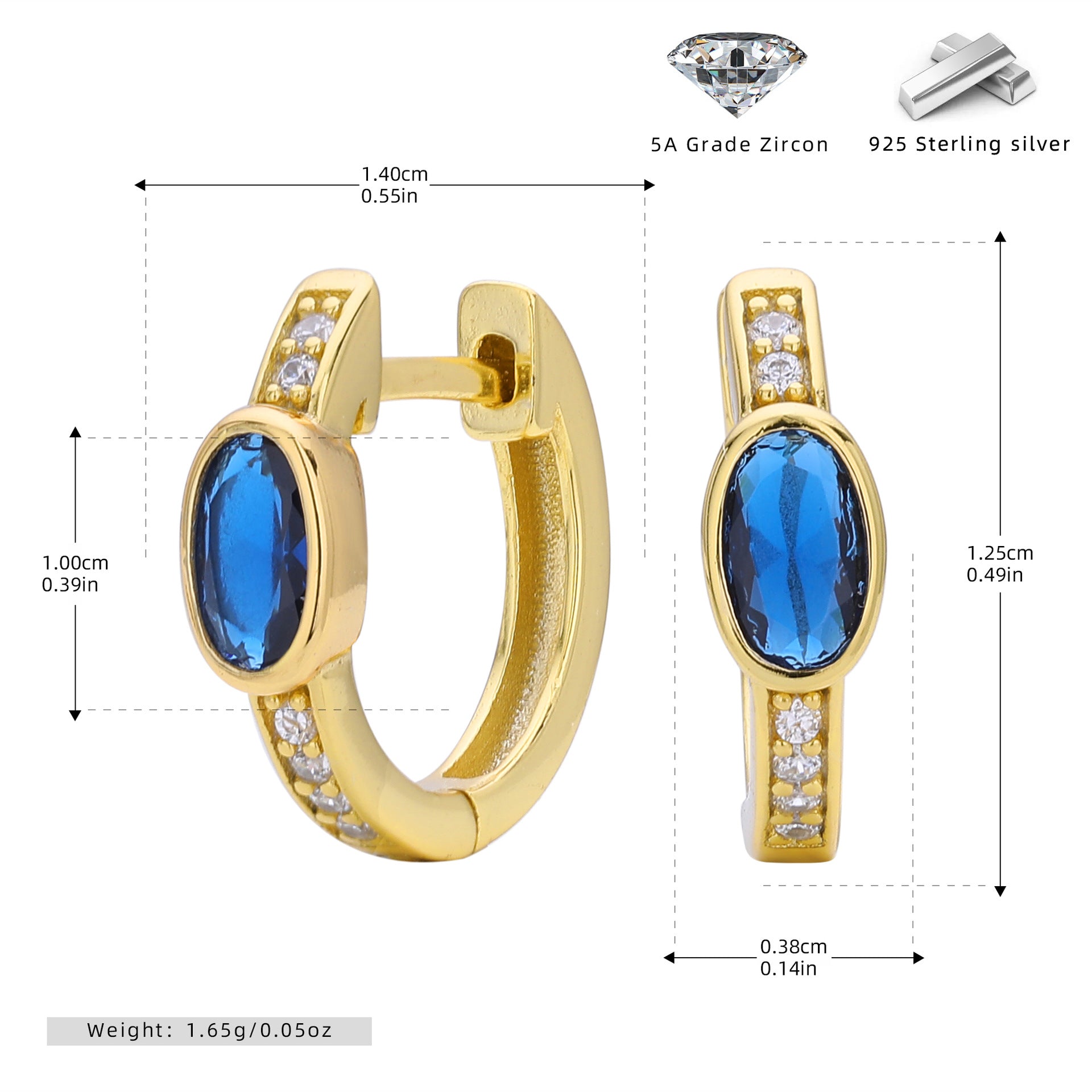 Damen Ohrhänger mit auffälligem ovalem Zirkon und goldfarbener 925er Sterling Silberfassung Shop Nory