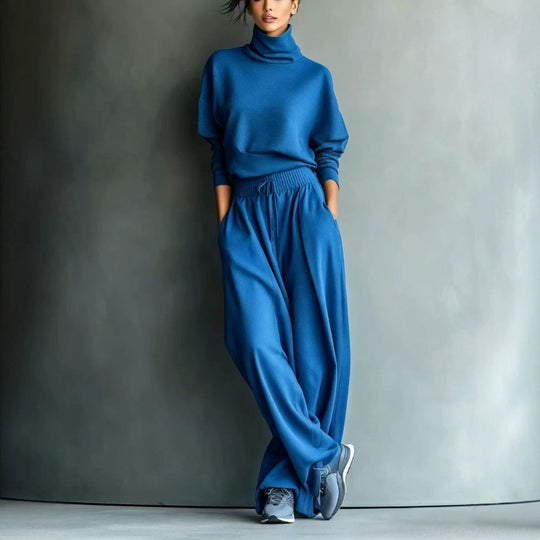 Damen Strick-Loungewear-Set mit Rollkragen und weiten Palazzo-Hosen Shop Nory