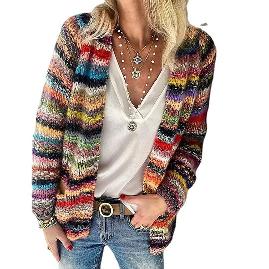 Damen Mehrfarbiger Strickcardigan mit offener Front, legerem Oversize-Schnitt und feinem Rippbündchen Shop Nory