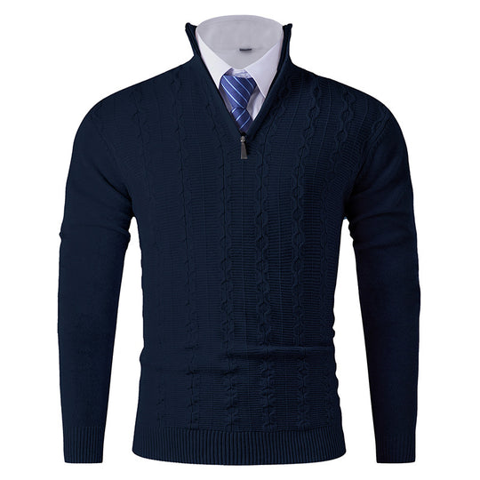 Herren Eleganter Feinstrick-Halbzippullover mit Zopfmuster und Stehkragen Shop Nory