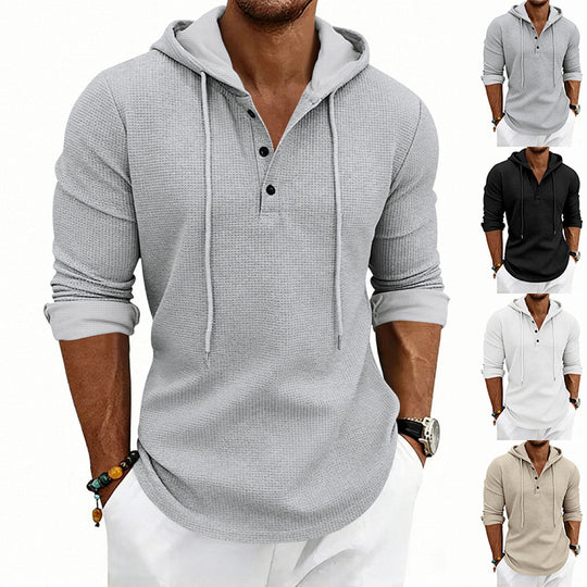 Herren Waffelstrick-Henley-Hoodie mit Knopfleiste und Kapuze Shop Nory
