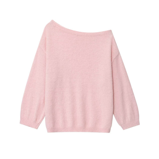 Damen Oversized Strickpullover mit weitem Boatneck, Raglanärmeln und weicher Fluffy-Optik Shop Nory