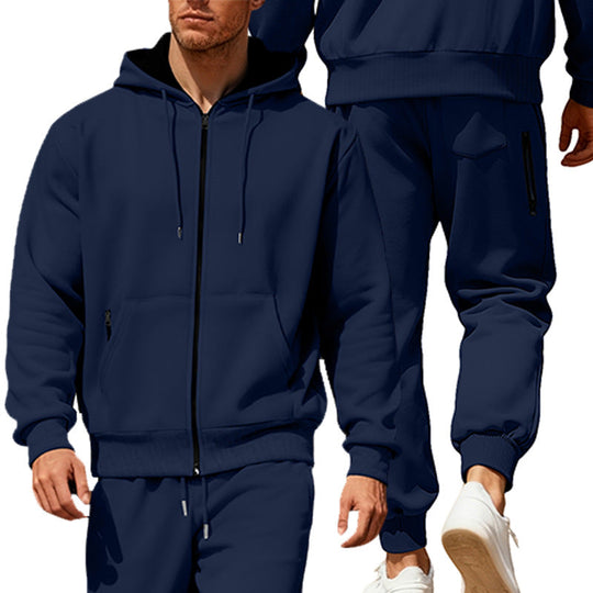 Herren nan Kapuzensweat-Set mit durchgehendem Reißverschluss, Kängurutasche und konischer Jogginghose mit Reißverschlusstaschen Shopnory