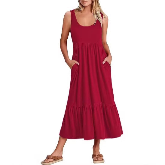 Damen Maxikleid mit fließendem Rock und praktischen Taschen