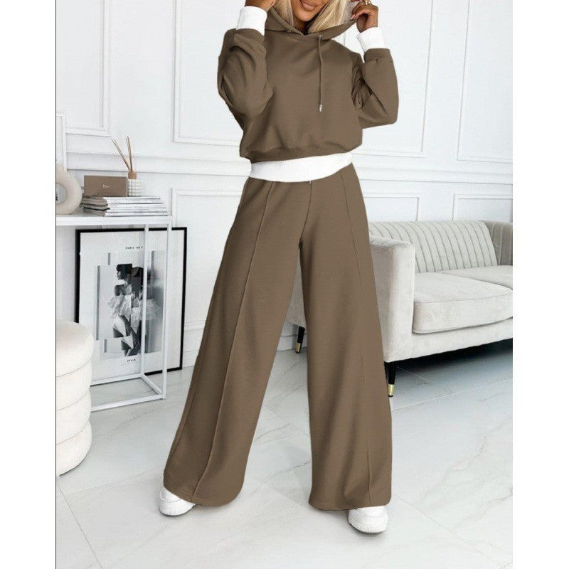 Damen nan Cropped Kapuzenpullover und weite taillenhohe Jogginghose Set Shop Nory