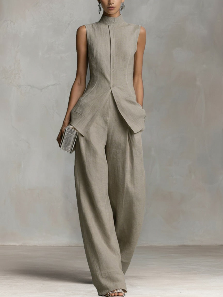 Damen Eleganter suit mit hochgeschlossenem Kragen und weitem Bein