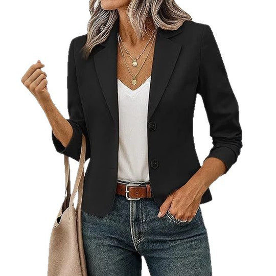 Damen nan taillierter Kurzblazer mit dekorativen Knöpfen und dreiviertelärmeln Shop Nory