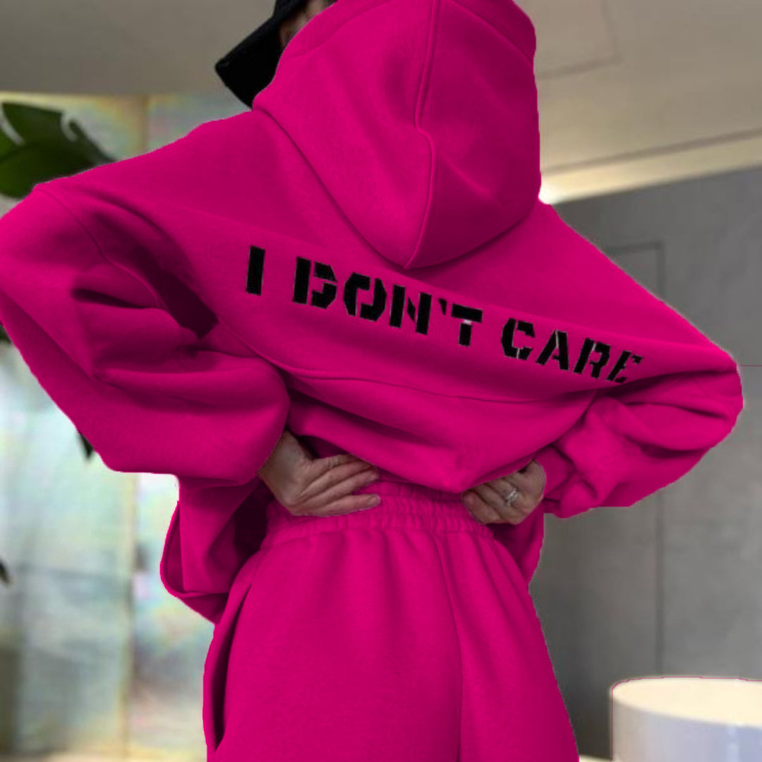 Damen Oversized Kapuzenpullover mit Statement-Print und elastischer High-Waist Jogginghose Set Shop Nory
