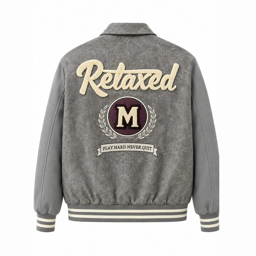Herren Varsity-Bomberjacke im Vintage-Lederlook mit Chenille-Emblem Shop Nory