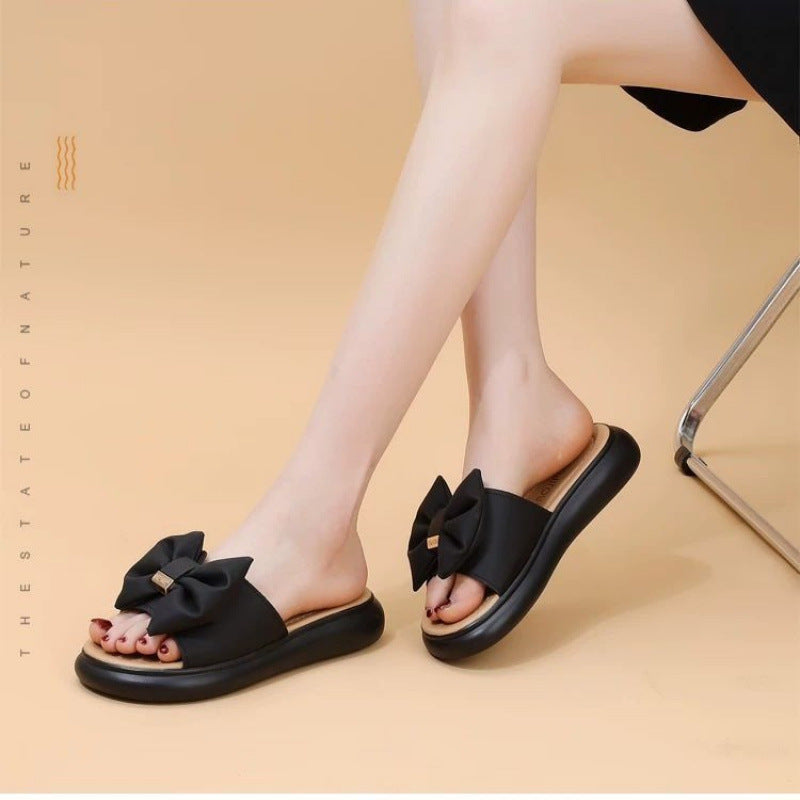 Damen Badesandalen mit dekorativem Schleifendesign und bequemer Sohle