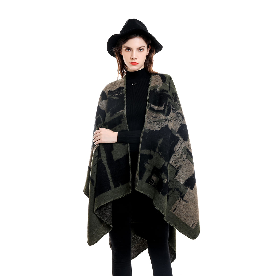 Damen Oversize-Umhangruana aus Wollmix mit abstraktem Jacquard und Zierstichkante Shop Nory