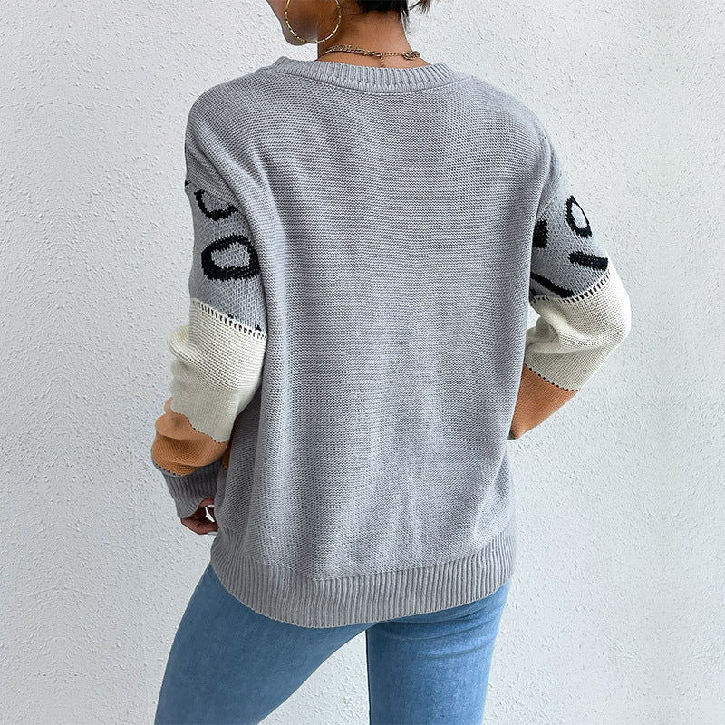 Damen Strickpullover mit Leopardenmuster und Blockstreifen Shop Nory