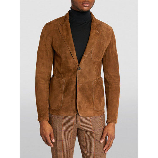 Herren Eleganter Wildlederblazer mit modernen Taschen und lässigem Schnitt