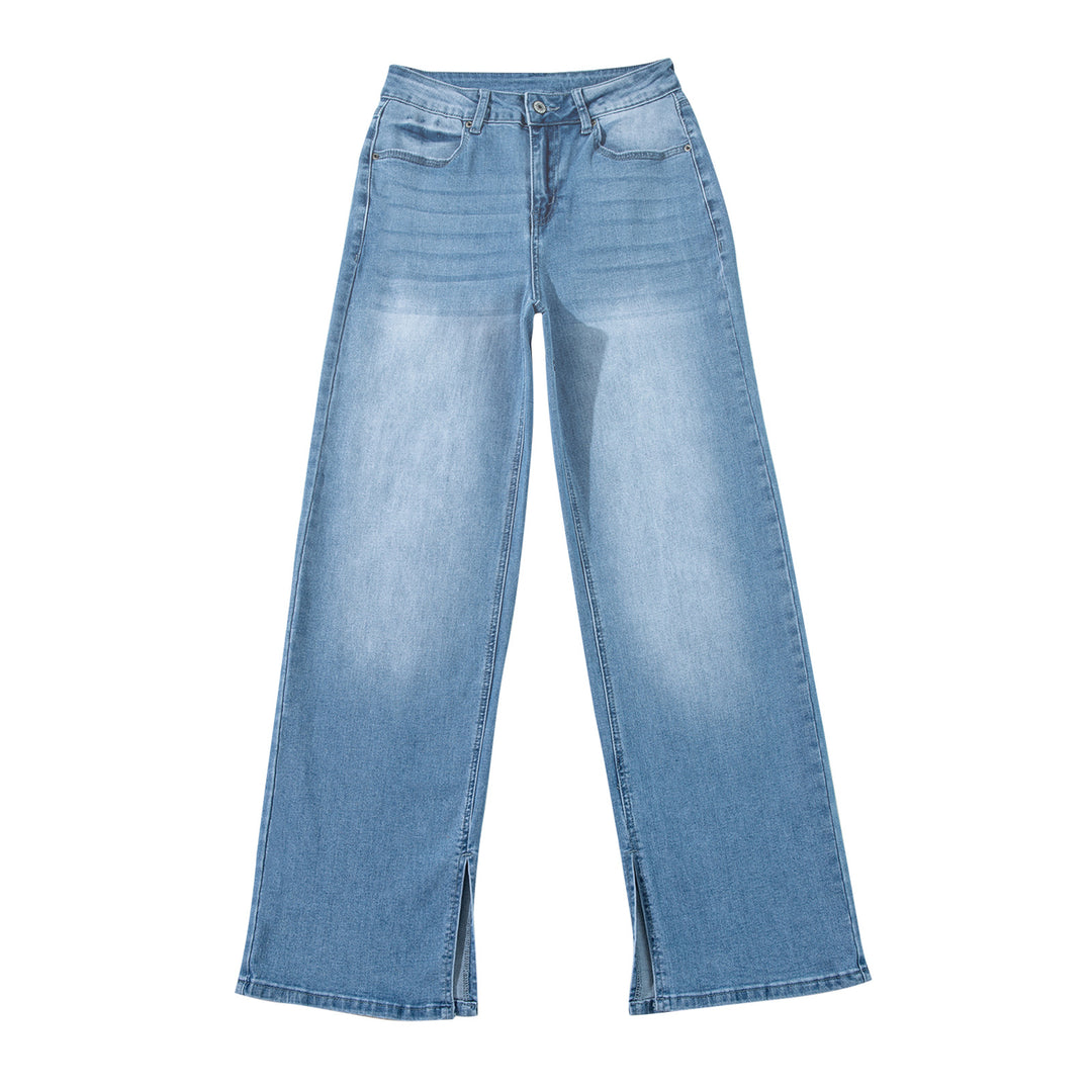 Damen hochtaillierte Schlaghose aus Denim mit Frontschlitz und weitem Bein Shop Nory