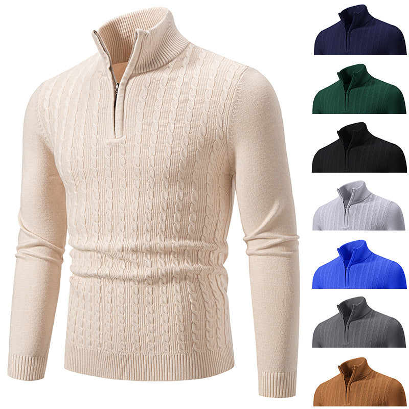 Herren Eleganter Zopfmuster-Halbzip-Pullover mit hohem Stehkragen und schmaler Passform Shop Nory