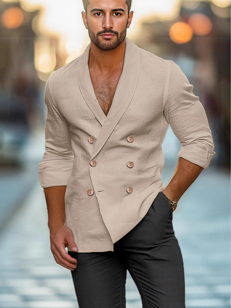 Herren eleganter Leinenblazer mit modernem Schnitt und doppelter Knopfleiste