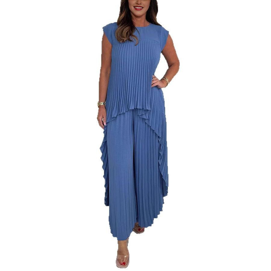 Damen elegantes Plissee-Jumpsuit mit asymmetrischem Saum und fließendem Design