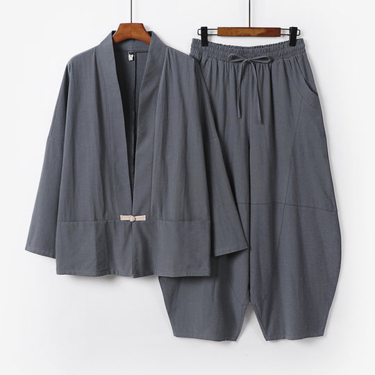 Herren Kimono-Loungewear-Set mit kurzem Schalkragen und weiten Harem-Bundhosen Shop Nory