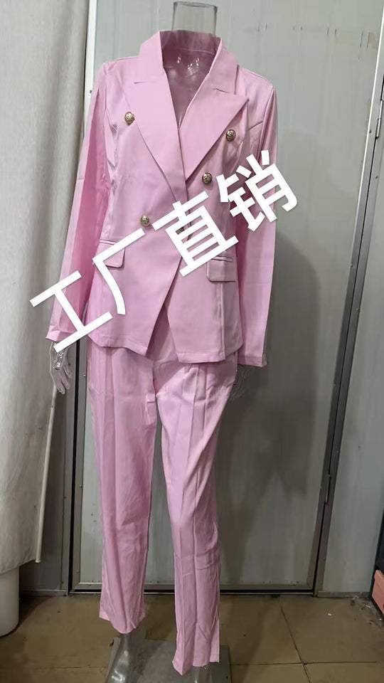 Damen nan taillierter Doppelreihiger Blazer mit goldknöpfen und schlanker Anzughose Shop Nory
