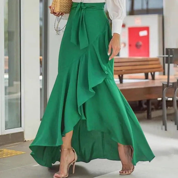 Damen nan Wickel-Maxirock mit Vichy-Karo, hoher Taillenbinde und asymmetrischem Volantsaum Shop Nory