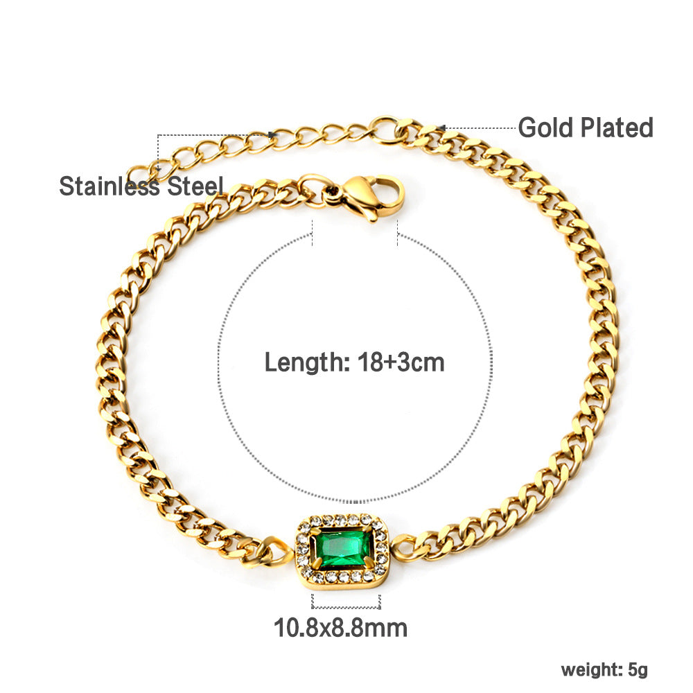 Damen Verstellbarer Ring mit funkelndem smaragdgrünem Anhänger und goldplattierter Edelstahlverarbeitung Shop Nory