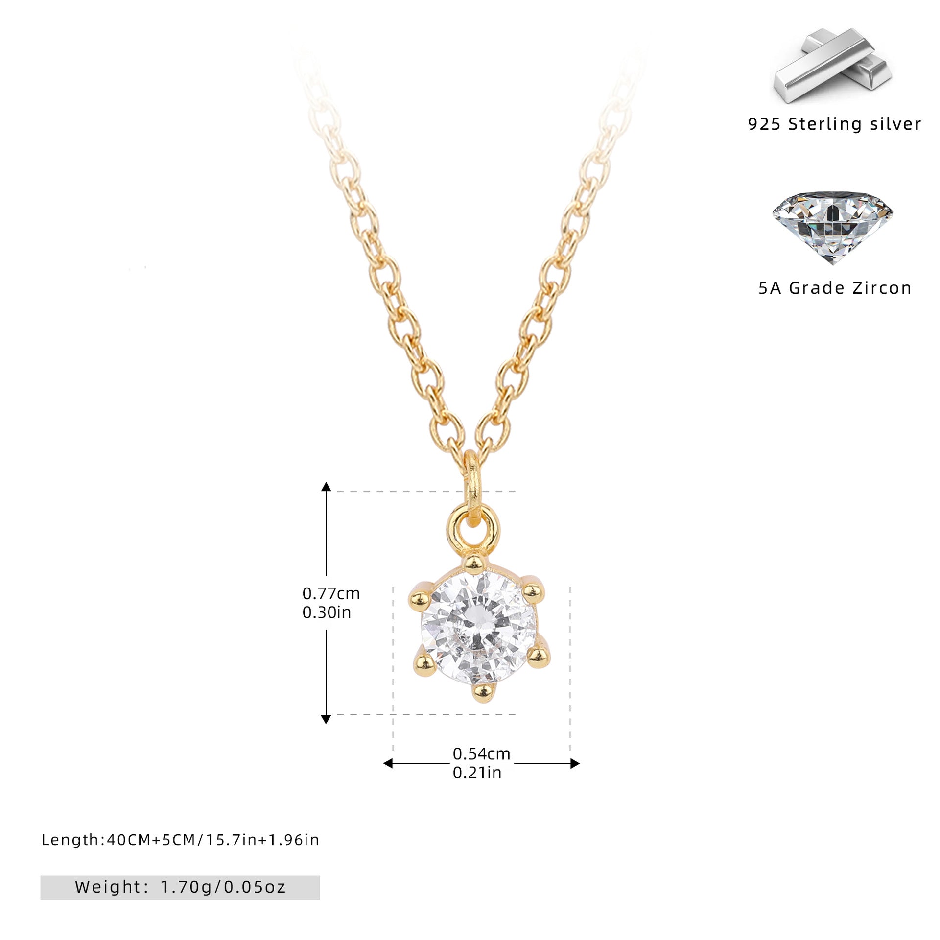 Damen Halskette mit geschmiedetem Zirkon-Anhänger und hochwertigen 925 Sterling Silber Shop Nory