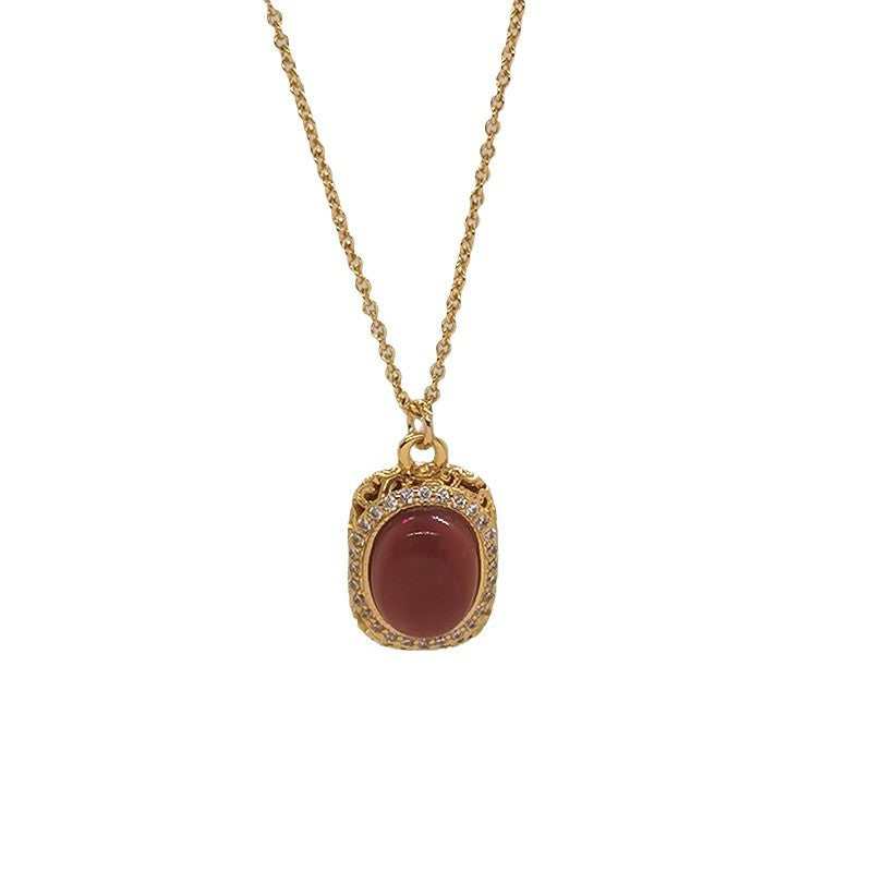 Damen elegante Halskette mit ovalem grünen Anhänger und funkelnden Zirkonia Shop Nory