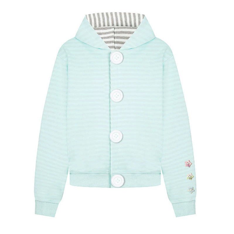 Damen Kapuzen‑Sweatjacke mit übergroßen Knöpfen, gestreiftem Innenfutter und Rippbündchen Shop Nory