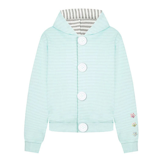 Damen Kapuzen‑Sweatjacke mit übergroßen Knöpfen, gestreiftem Innenfutter und Rippbündchen Shop Nory