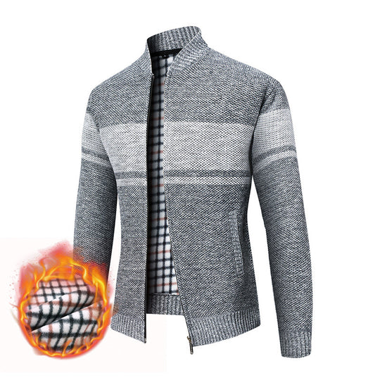 Herren Thermo-Strickzipjacke mit Stehkragen und kariertem Fleecefutter Shop Nory