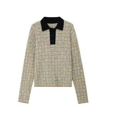 Damen Feinstrick-Polo mit Tweed-Optik, langarm und kontrastierendem Kragen Shop Nory