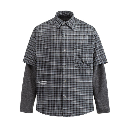 Herren Hemd im Lagenlook mit kariertem Vorderteil und eingesetzten Sweatärmeln Shop Nory