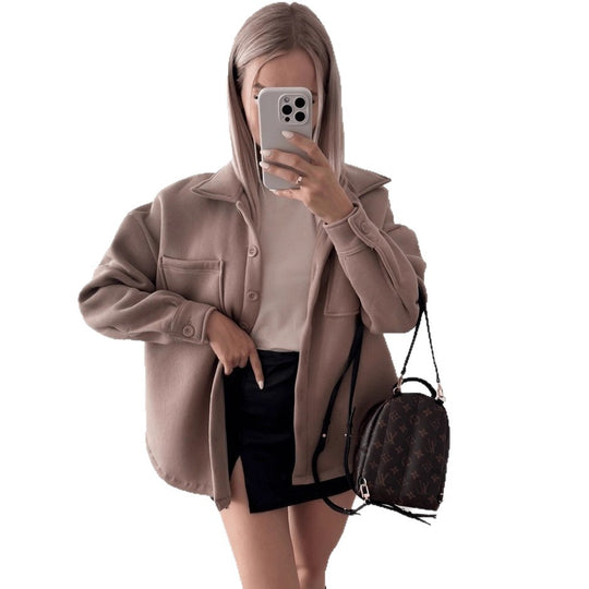 Damen Oversized Hemdjacke Shacket aus weichem Wollmix mit aufgesetzten Brusttaschen Shop Nory