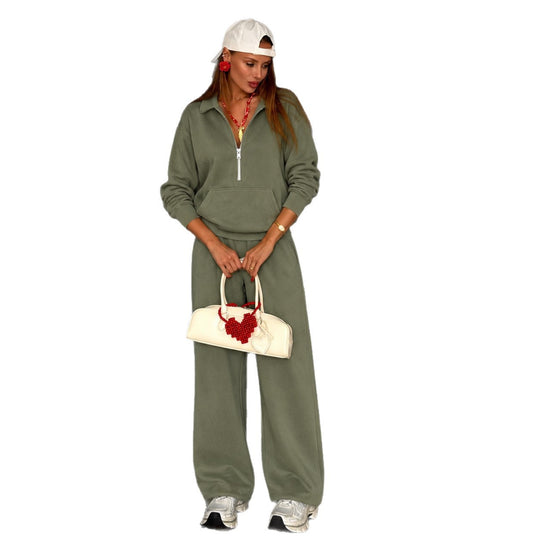Damen lässiges Zip-Sweatset mit Polokragen und weitem Jogger-Schnitt Shop Nory