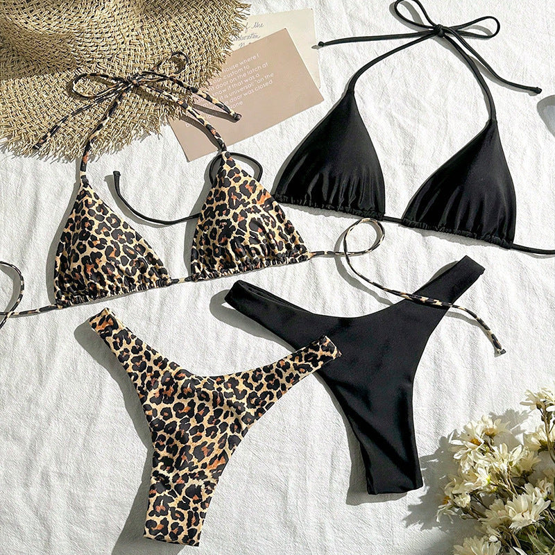 Damen Triangel-Bikini mit verspieltem Leopardenmuster und modischen Trägern