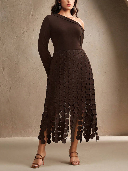 Damen Asymmetrisches Midikleid mit Ein-Schulter-Oberteil und Kreisapplikationsrock Shop Nory