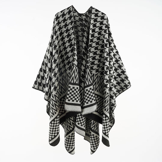 Damen Jacquard-Capeponcho mit Hahnentritt- und Geometriemuster Shop Nory