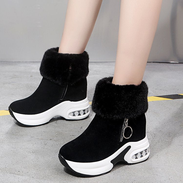 Damen Keilabsatz-Sneaker-Stiefelette mit Teddy-Kragen und Reißverschluss Shop Nory
