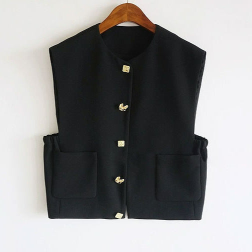 Damen Modische ärmellose Weste mit Knopfdetails Shop Nory