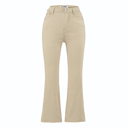 Damen Highwaist-Schlaghose aus Stretch-Denim mit fünf Taschen und rohem Saum Shop Nory
