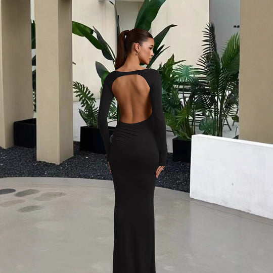 Damen elegantes Abendkleid mit figurbetontem Schnitt und langen Ärmeln