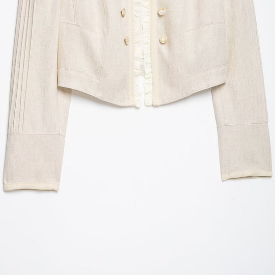 Damen Cropped Jacke mit Stehkragen, Biesenärmeln und Rüschenblende Shop Nory