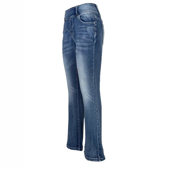 Damen hochtaillierte Flared-Jeans mit seitlicher Ziernaht und sculptendem Stretchbund Shop Nory