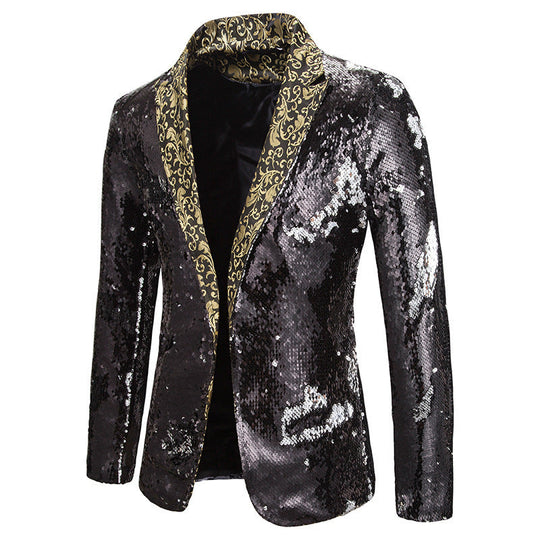 Herren extravagante Pailletten-Blazerjacke