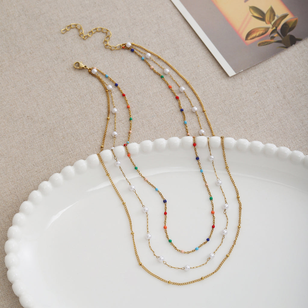 Damen mehrlagige Kette mit bunten Perlen Shop Nory